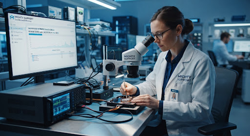 Technician working on a hard drive